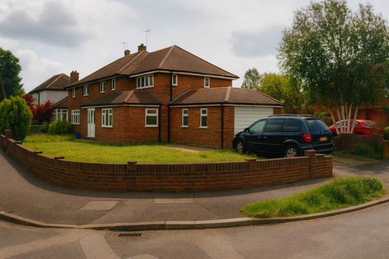 Corner view of a semi-detached home with driveway in Warlingham, ideal for listings by local estate agents in Warlingham.